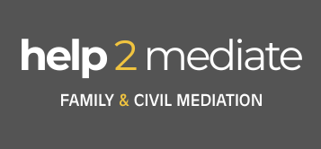 white writing showing help 2 mediate on grey background